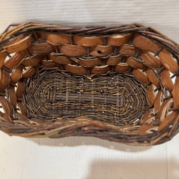 Rustic Medium Wicker Basket Woven Bark + Handled Pleather Natural Country LOT 2 - Picture 3 of 15